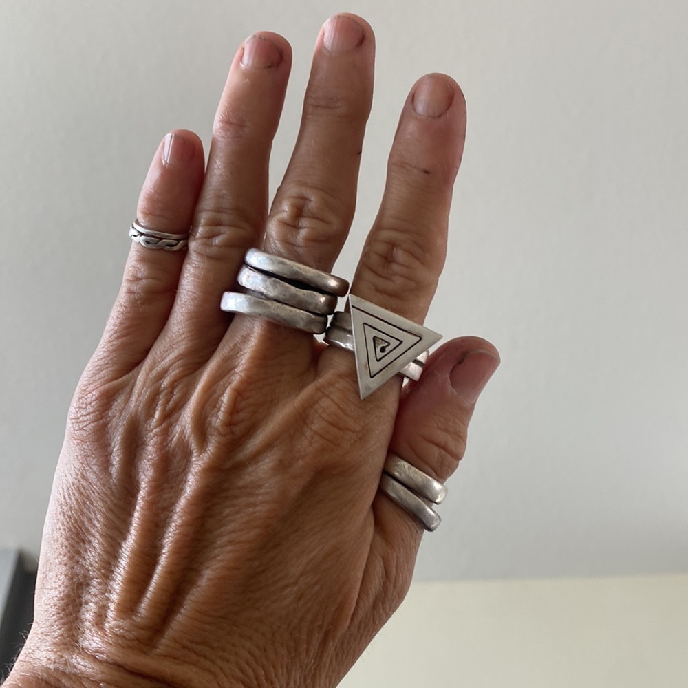 Sterling silver rustic triangle ring